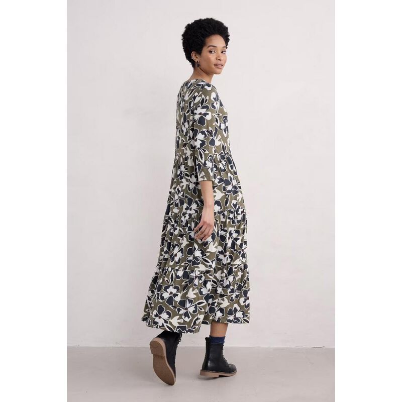Seasalt Cornwall Line Strokes Dress Bird Flower Dark Seagrass image number 1
