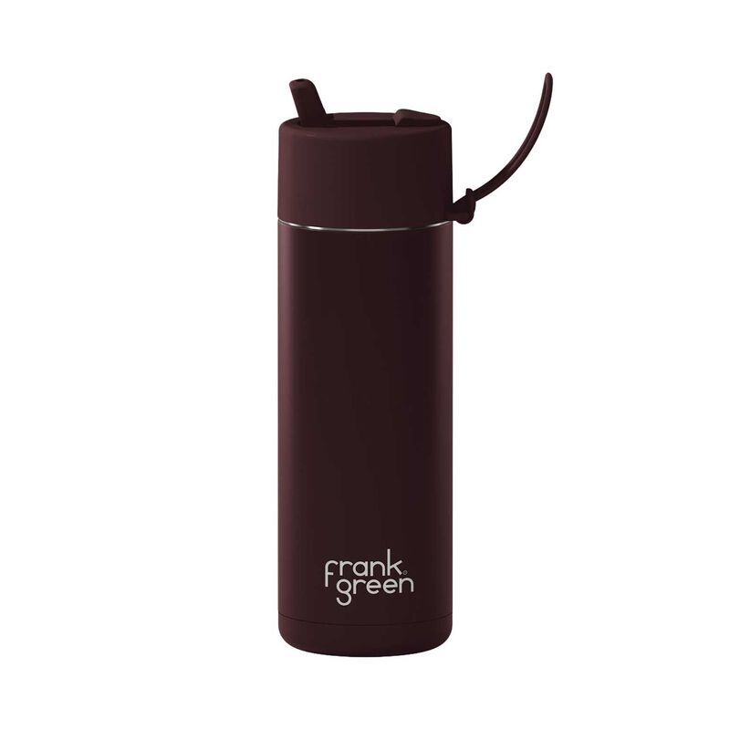 frank green 20oz Reusable Bottle Chrome w Flip Straw Chocolate image number 0