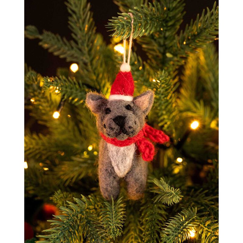Amica Felt French Bull Dog With Hat & Scarf 8cm image number 1