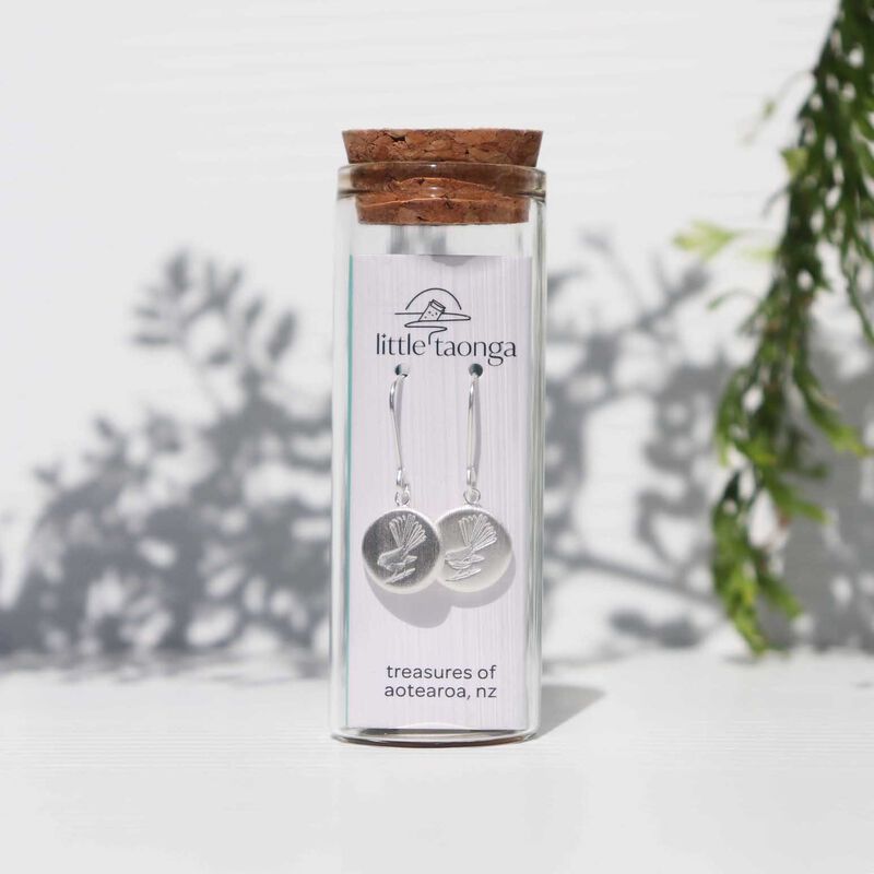 Little Taonga Round Fantail Pendant Earrings - Silver image number 1