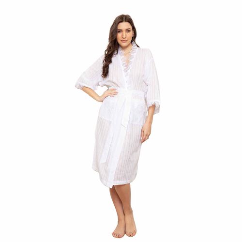 Cottonreal Jaquard Check -Stripe Kimono Wrap