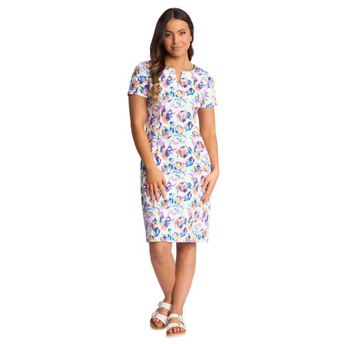Vassalli Printed Lightweight Fitted Dress With Short Sleeve