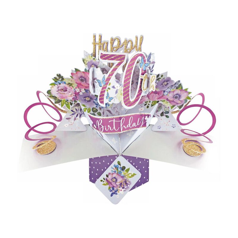 Antics 70th Birthday Flowers Pop Up Card image number 0