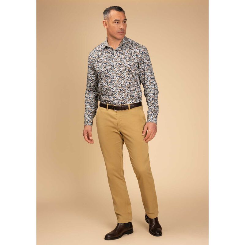 Rembrandt Barbican Teal Blue & Brown Floral Print Shirt image number 3