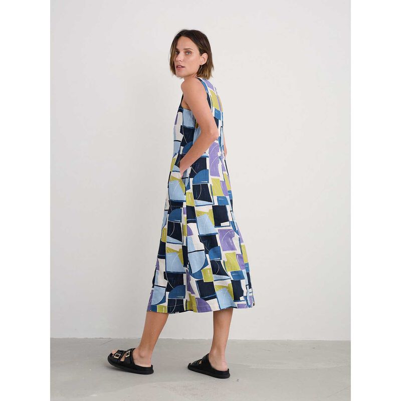 Seasalt Cornwall Sleeveless Grass Wave Dress Block Shapes Bilberry image number 1