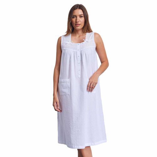 Cottonreal Leno Robe Stripe Sleeveless Nightdress