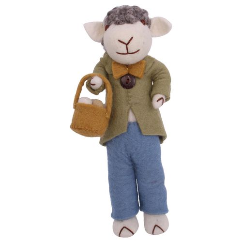 Én Gry & Sif Big Grey Sheep With Green Jacket & Egg Basket 27cm