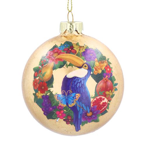 Gisela Graham Gold Leaf Toucan & Fruit Wreath Glass Ball