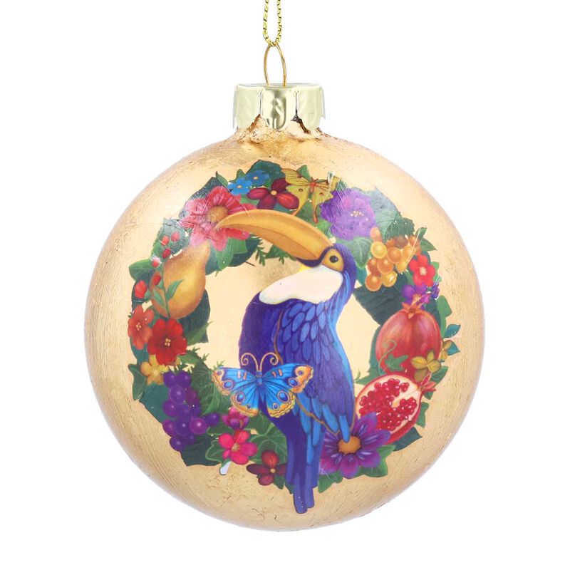 Gisela Graham Gold Leaf Toucan & Fruit Wreath Glass Ball image number 0