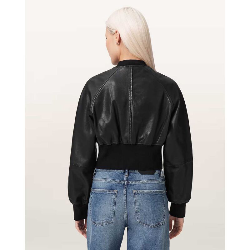 AllSaints Suri Cropped Leather Bomber Jacket image number 1