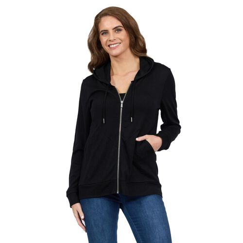 Vassalli 100% Merino Zip Up Hooded Jacket With Scooped Back Hem