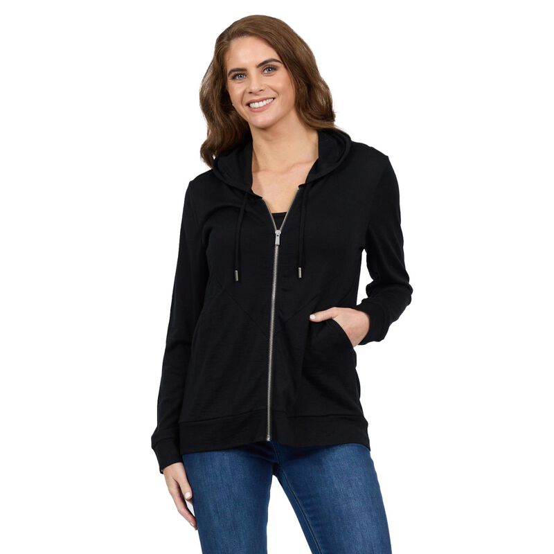 Vassalli 100% Merino Zip Up Hooded Jacket With Scooped Back Hem image number 0