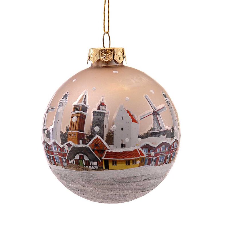 Vetur Glass Cream Ball with Houses 8cm image number 0