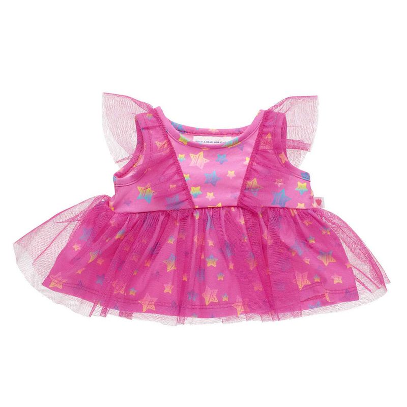 Build A Bear Outfit - Pink Stars Tulle Sleeve Dress image number 0