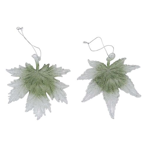 Gisela Graham Clear/Green Leaf Decoration Assorted