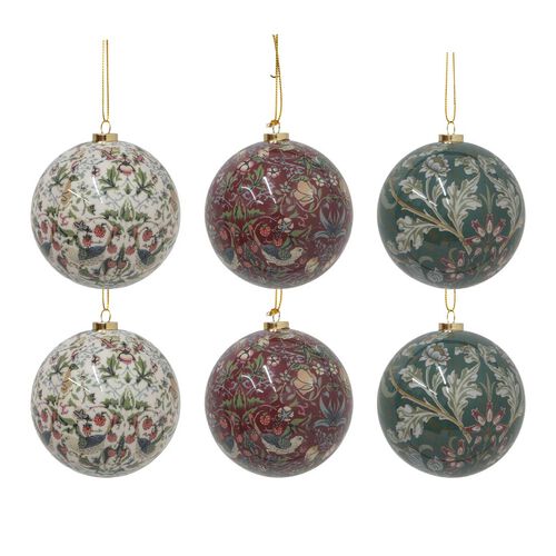 French Country Vintage Pattern Hanging Balls Mixed Colours (6PC)