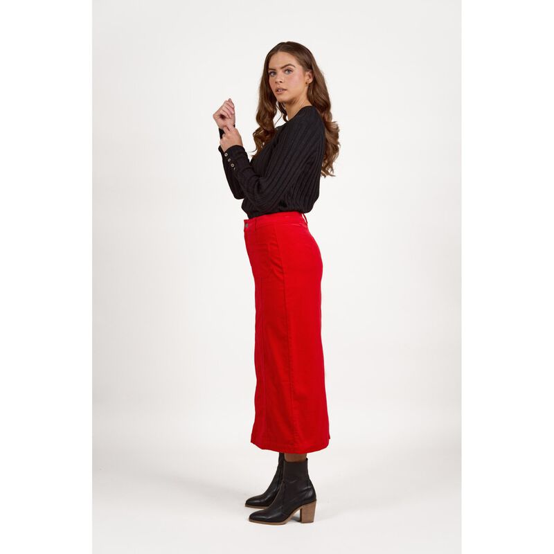 Vassalli Mid Length Cord Skirt With Front Panel Seams image number 2