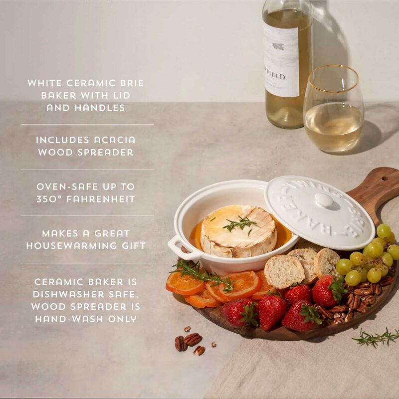 Twine Rustic Farmhouse: Ceramic Brie Baker & Acacia Wood Spreader image number 2