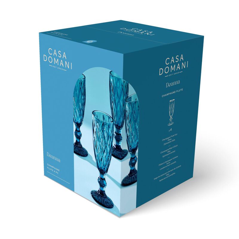Casa Domani Deanna Champagne Flute 4Pc Blue Gift Boxed image number 1