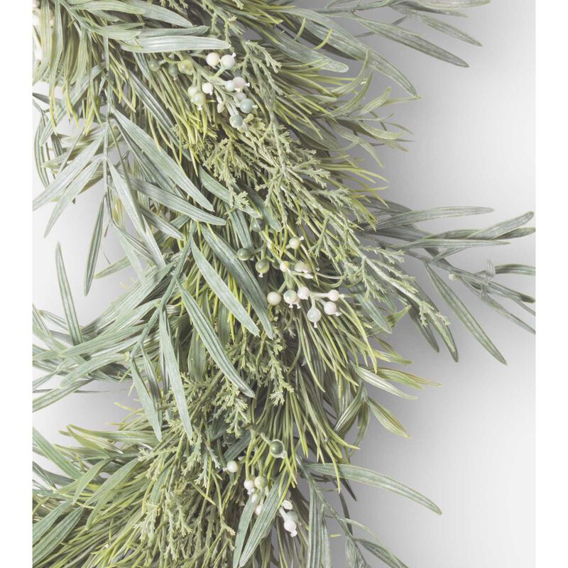 French Country Mixed Silver Green Wreath 60cm image number 2