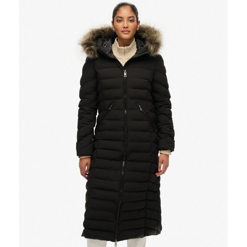 Superdry Fuji Faux Fur Hooded Longline Jacket image number 3