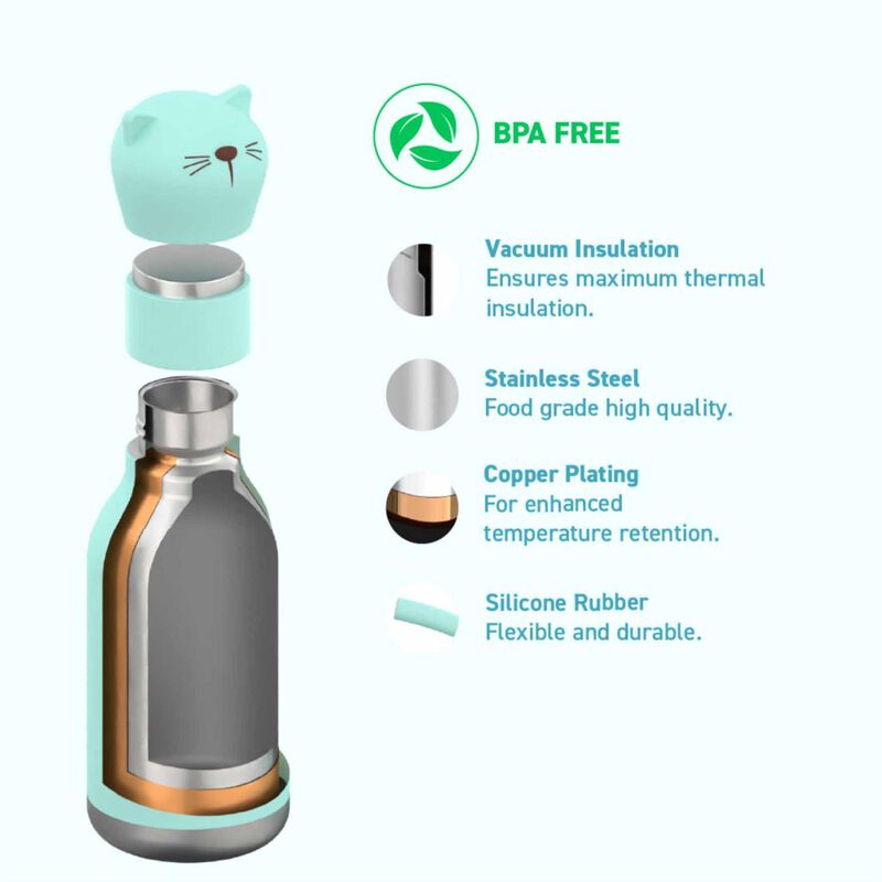 Asobu Bestie Bottle Cat Double Wall Insulated Bottle 460ml Teal image number 3