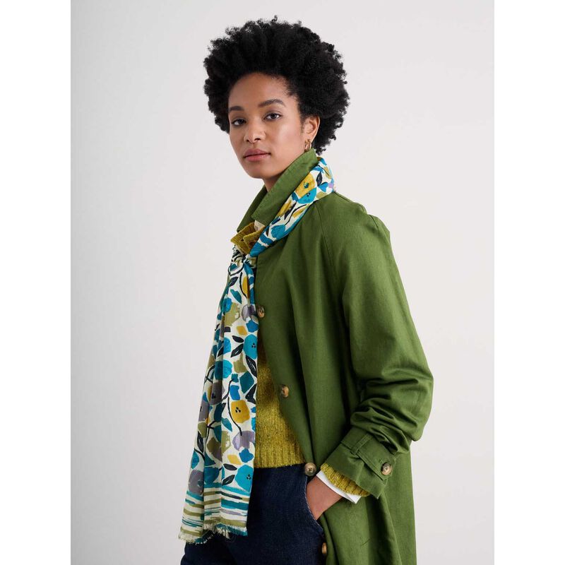 Seasalt Cornwall May Garland Scarf Zennor Stripe Border Chalk image number 1