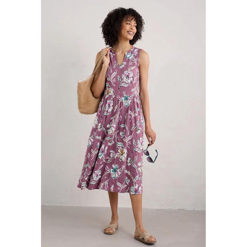 Seasalt Cornwall Shelter Bay Dress Linework Floral Heather image number 3