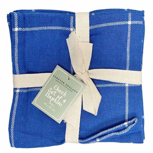 Forever England Wide Check Blue Set Of 4 Napkins