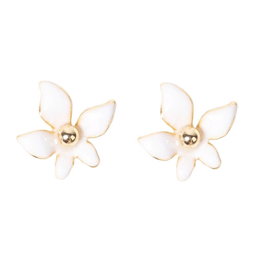 Stella + Gemma Earring Mini Flower White with Gold Ball Centre