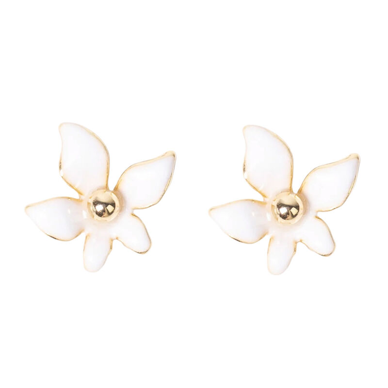 Stella + Gemma Earring Mini Flower White with Gold Ball Centre image number 0