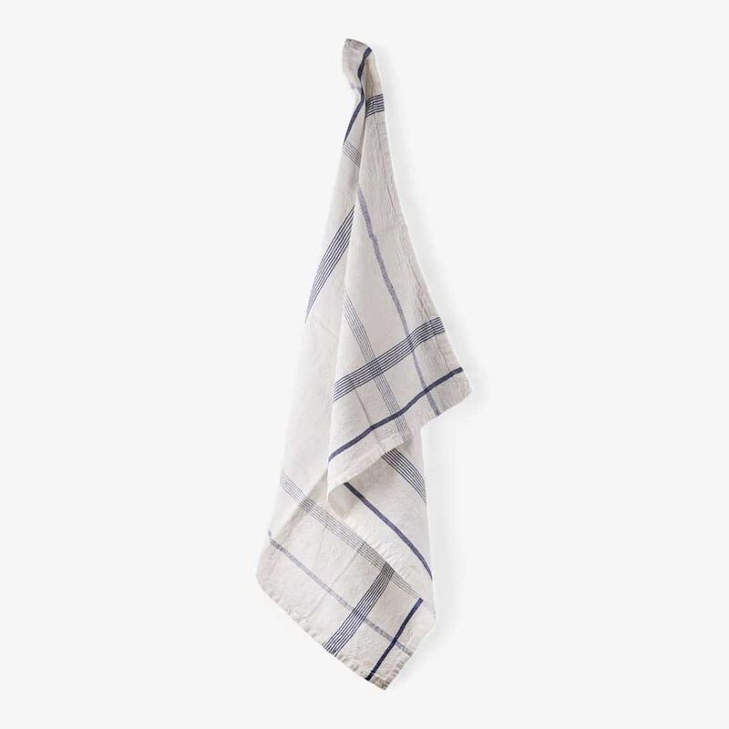French Country Plaid Cotton Linen Marine Blue Teatowel image number 2