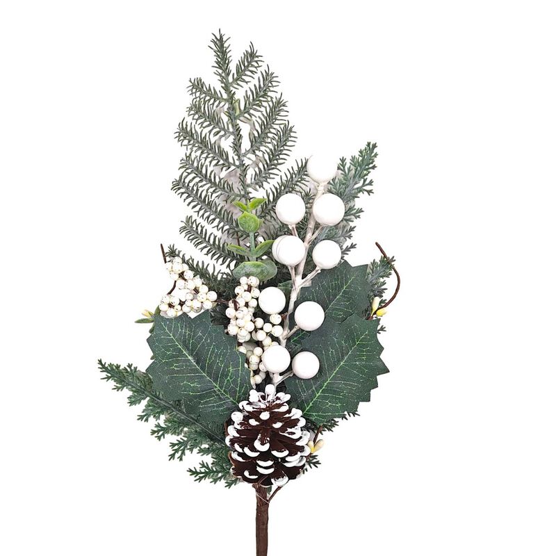 Mini Pinecone And White Berries And Leaves Pick image number 0