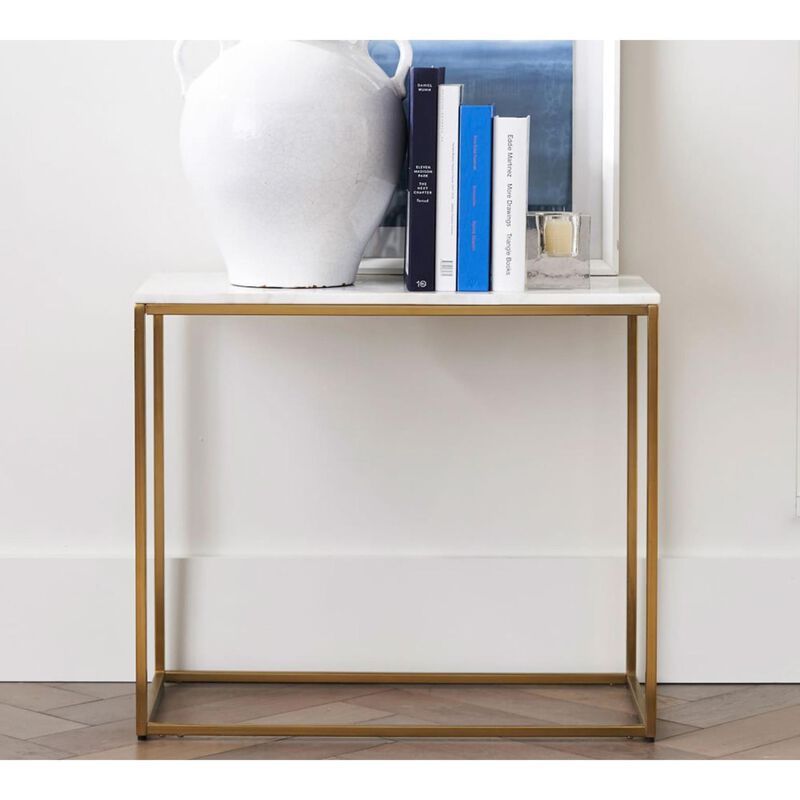 Pottery Barn Delaney Narrow Side Table Brass/Marble image number 3