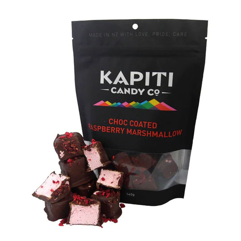 Kapiti Candies Chocolate Coated Raspberry Marshmallow 140g image number 0