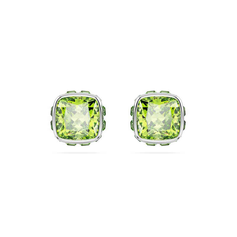 Swarovski Birthstone Square Cut Stud Earrings -  August Green image number 0