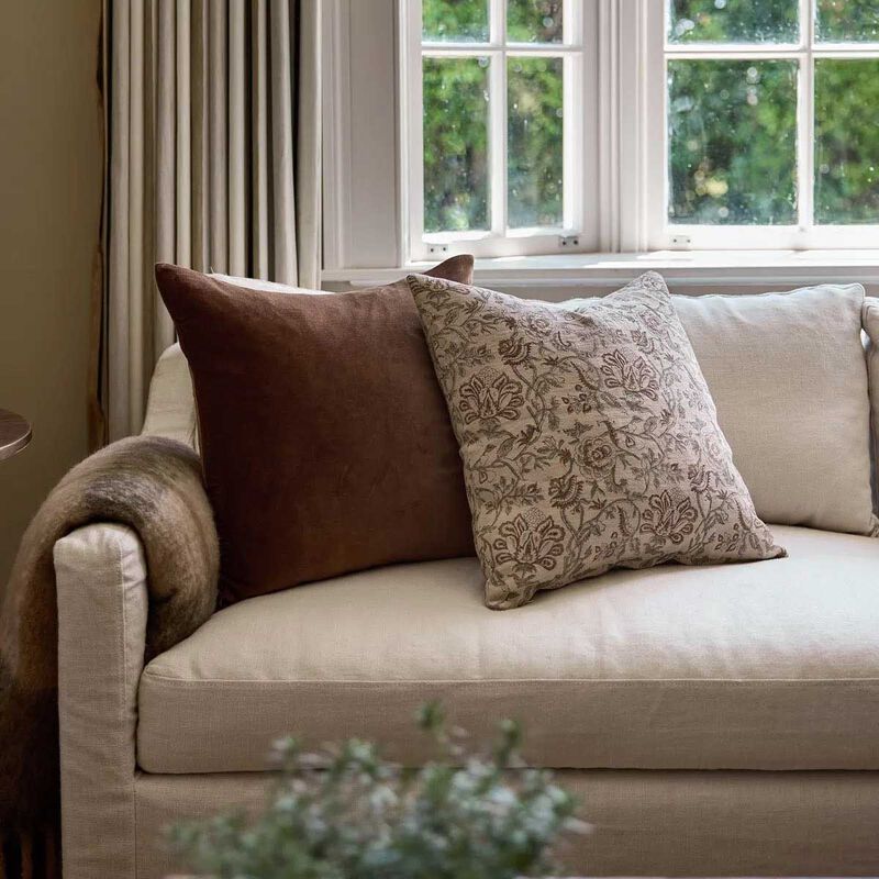 French Country Velvet Cushion Brown image number 1