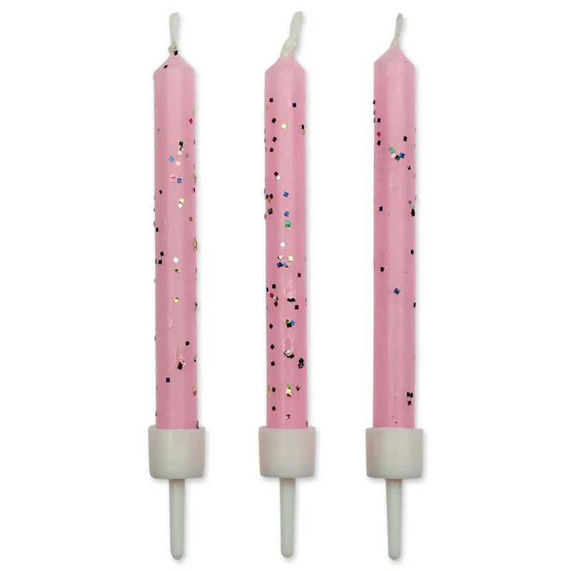 Wilton Candles With Holders 10 Pack - Pink Glitter image number 0