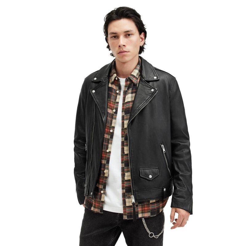 AllSaints Milo Asymmetric Zip Leather Biker Jacket image number 0