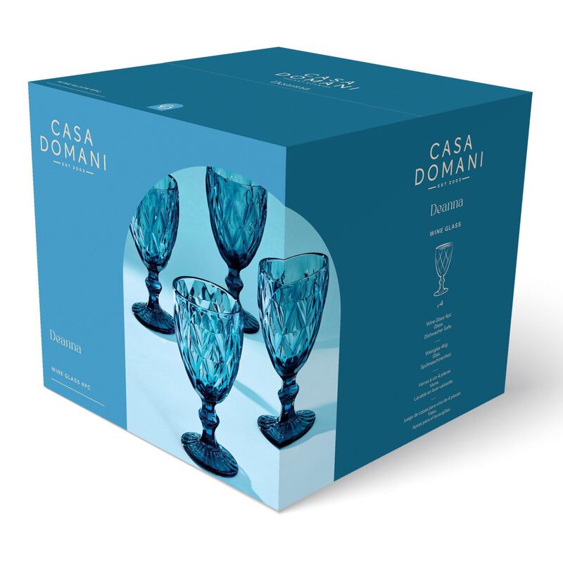 Casa Domani Deanna Wine Glass 4Pc Blue Gift Boxed image number 1
