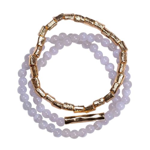 Stella + Gemma Bracelet Set Of 3 Grey And Gold Beads