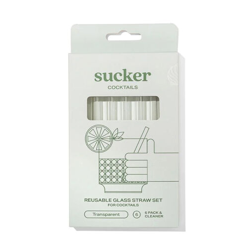 Sucker Cocktail Glass Drinking Straws 6 Pack - Transparent