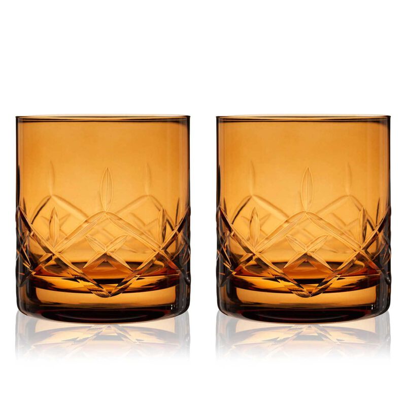 Admiral Cut Crystal Rocks Glasses In Amber By Viski® image number 1
