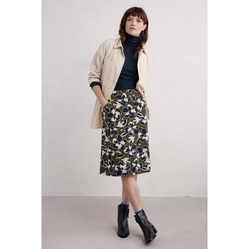 Seasalt Cornwall Forest View Skirt Bird Flower Dark Seagrass image number 3