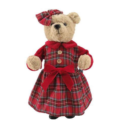 Standing Girl Bear With Tartan Dress 16 Inch