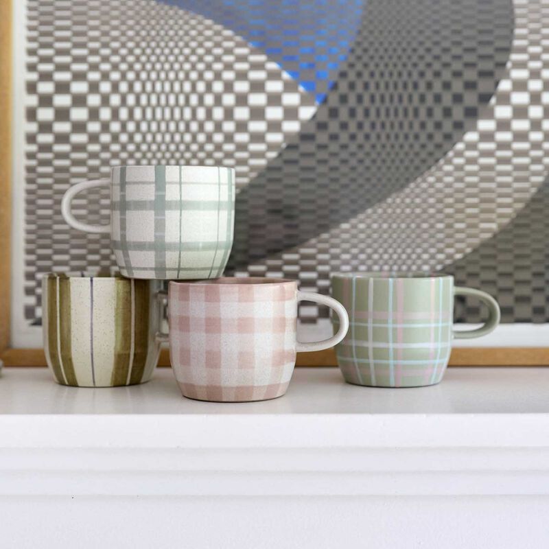 Robert Gordon Cat's Pyjamas Mug - Sage & Blush Check image number 1