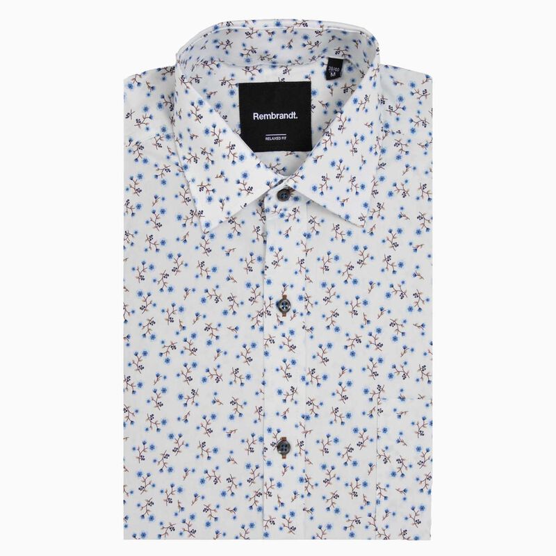 Rembrandt Sinatra White & Blue Myosotis Floral Print Shirt image number 2