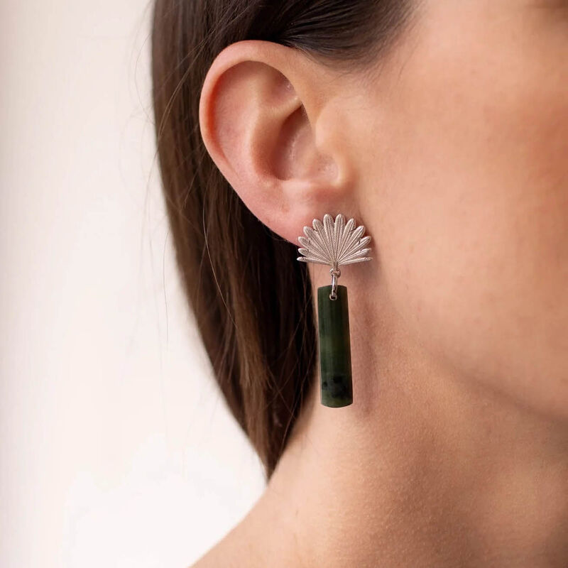 Boh Runga Pounamu Piwakawaka Drop Earring image number 1