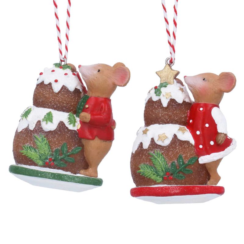 Gisela Graham Resin Holly & Alfie Mouse W Xmas Pudding Dec, image number 0