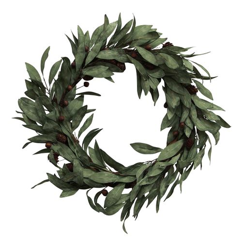 French Country Eucalyptus & Brown Wood Berry Wreath Large